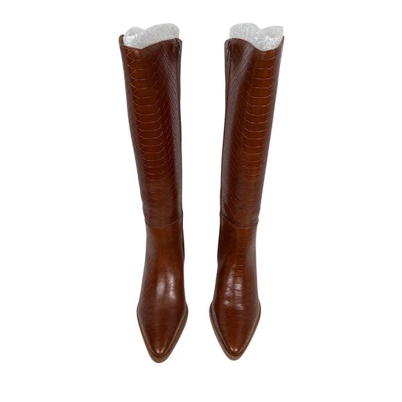 Matisse Bruna Tall Boots Womens 7.5 M Leather Tobacco Crocodile Texture Zipper - Picture 7 of 12